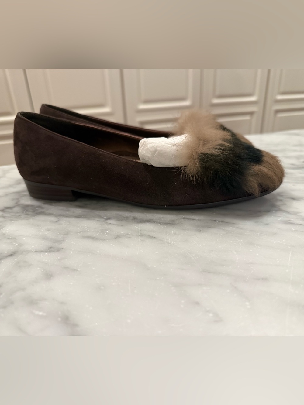 Vaneli Dark Brown Suede Flats with Tan Fur Accent NWT - Picture 7 of 7